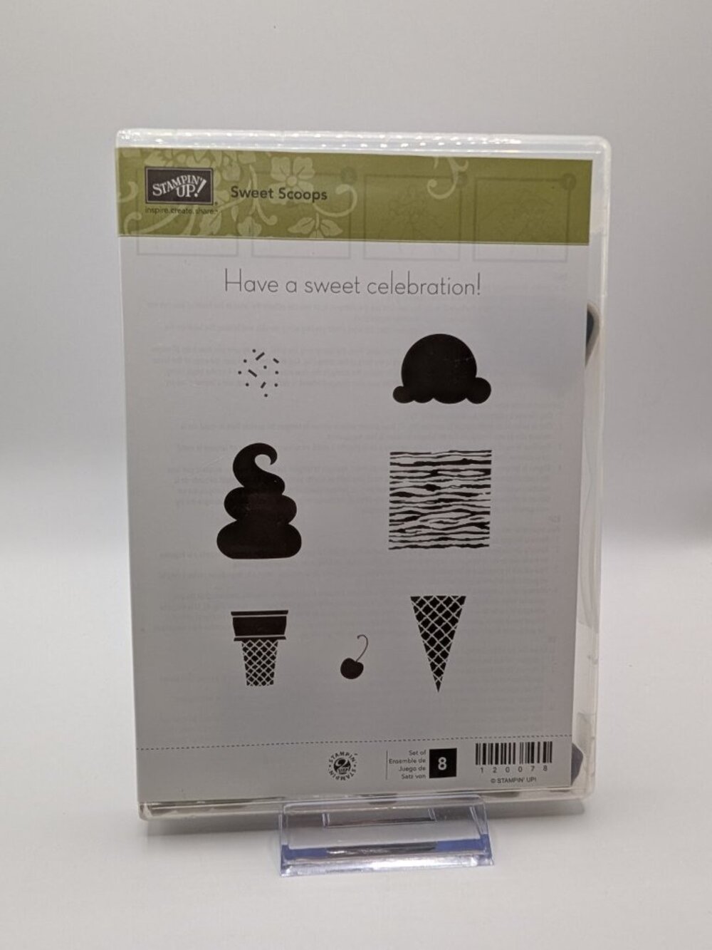 Stampin' Up! "Sweet Scoops" Cling Stamp Set Food Ice Cream 8-Piece